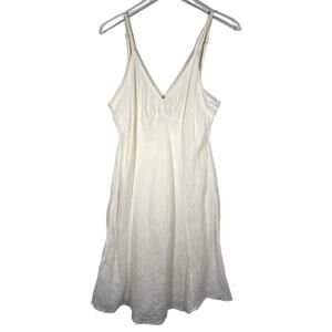 Flax Women's Pure Linen V-Neck Slip Dress M White Adjustable Strap Boho Summer